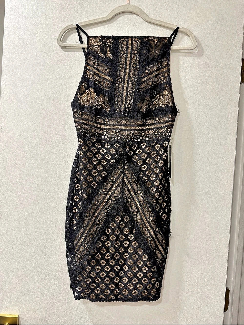 Lulus Lace Mini Dress in Black & Beige Size Small New with tags